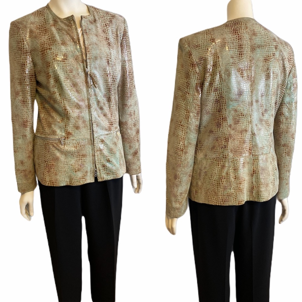 HARTWOOD PARIS Tan Croc Italian Leather Blazer 36